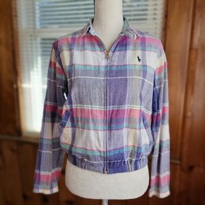 Vintage 90s Polo Ralph Lauren lightweight jacket pink purple plaid cotton madras